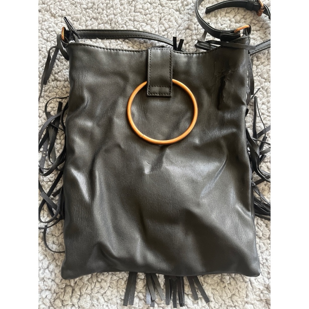 Forever 21 Black Faux Leather Fringe & Brass Crossbody Bag. - Picture 4 of 7